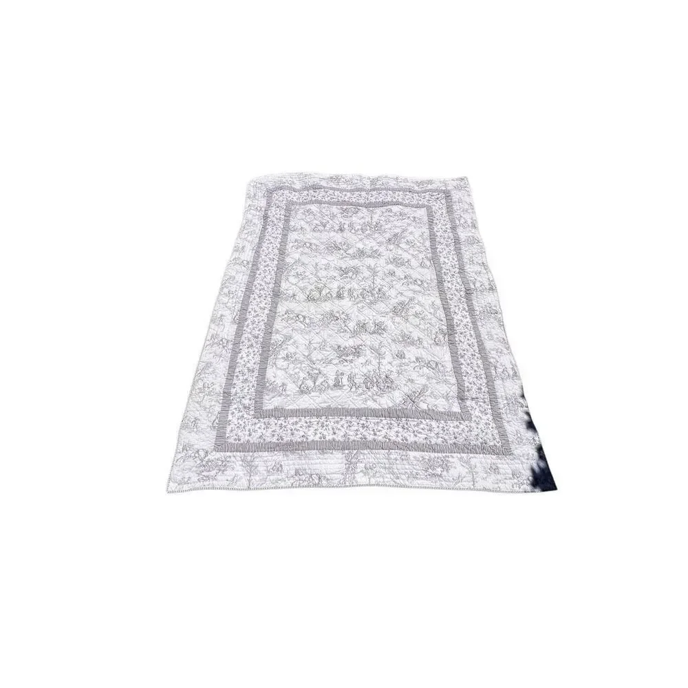 PINE CONE HILL Gray & White Toile Quilted Bedspread